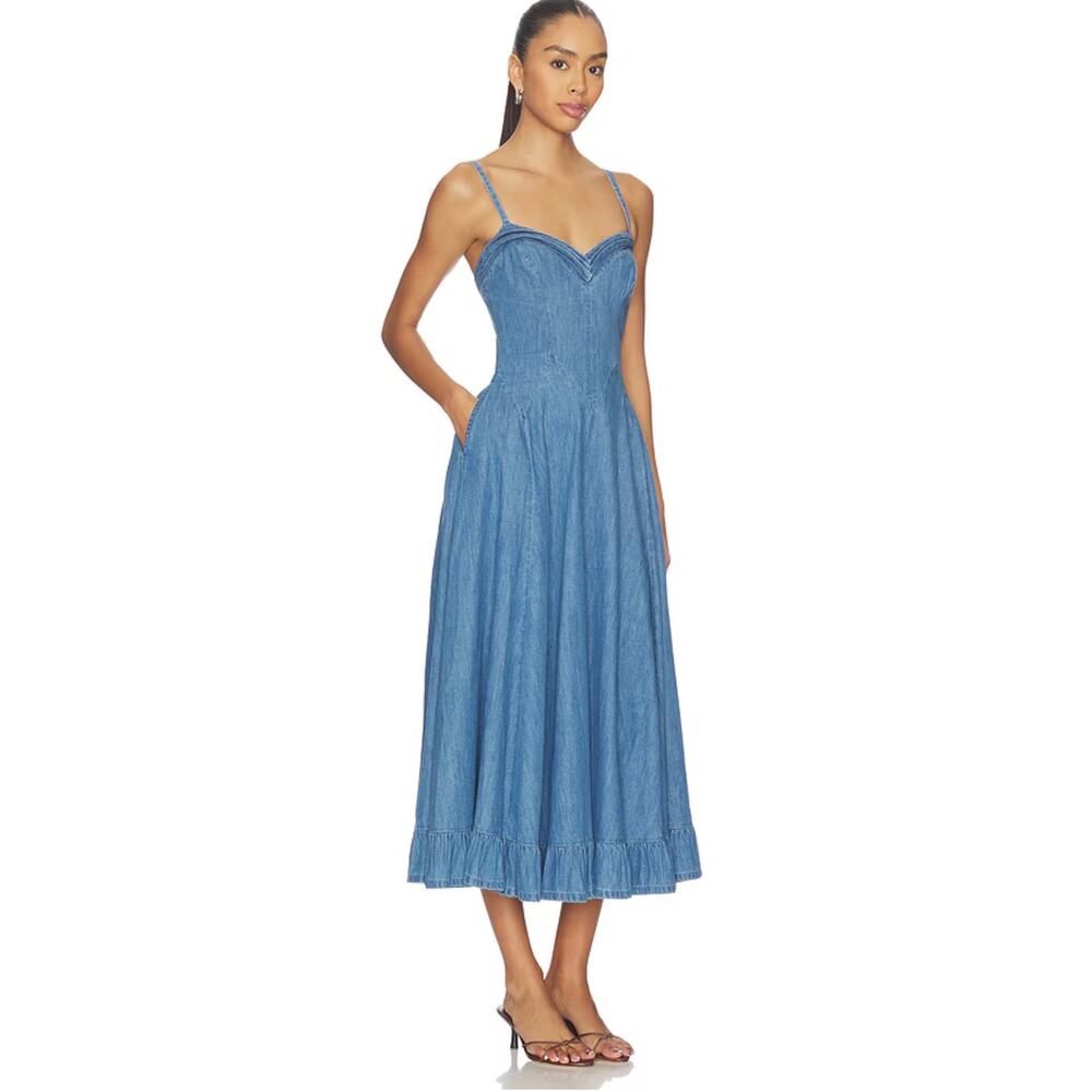 Free People Another Season Boardwalk Blue Denim Midi Dress XL (NEW) - Picture 2 of 9